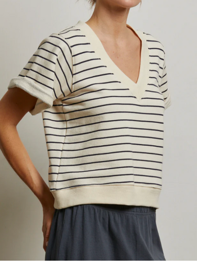 Briggs Stripe French Terry Short Sleeve Crew Sweatshirt by Perfect White Tee