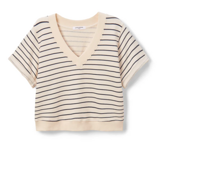 Briggs Stripe French Terry Short Sleeve Crew Sweatshirt by Perfect White Tee