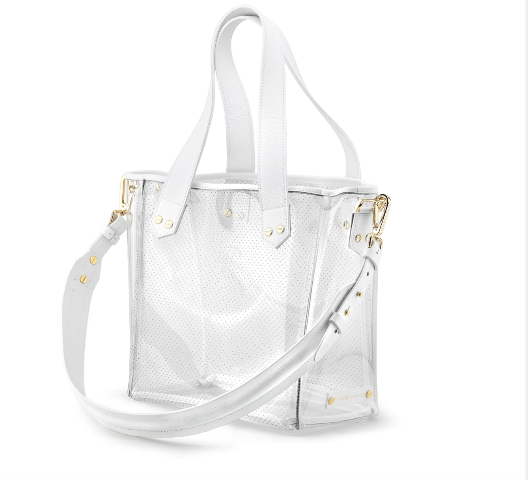 GAMEDAY BAG - WHITE LEATHER / CLEAR PVC / GOLD HARDWARE by Fenix