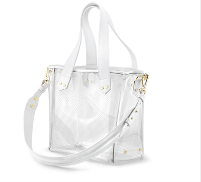GAMEDAY BAG - WHITE LEATHER / CLEAR PVC / GOLD HARDWARE by Fenix