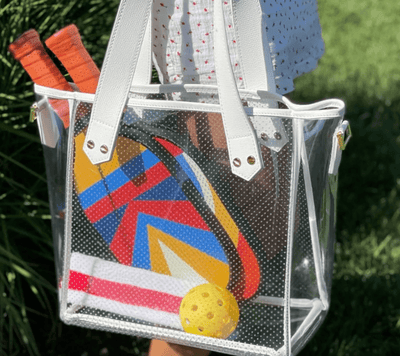 GAMEDAY BAG - WHITE LEATHER / CLEAR PVC / GOLD HARDWARE by Fenix