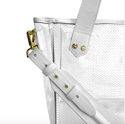 GAMEDAY BAG - WHITE LEATHER / CLEAR PVC / GOLD HARDWARE by Fenix