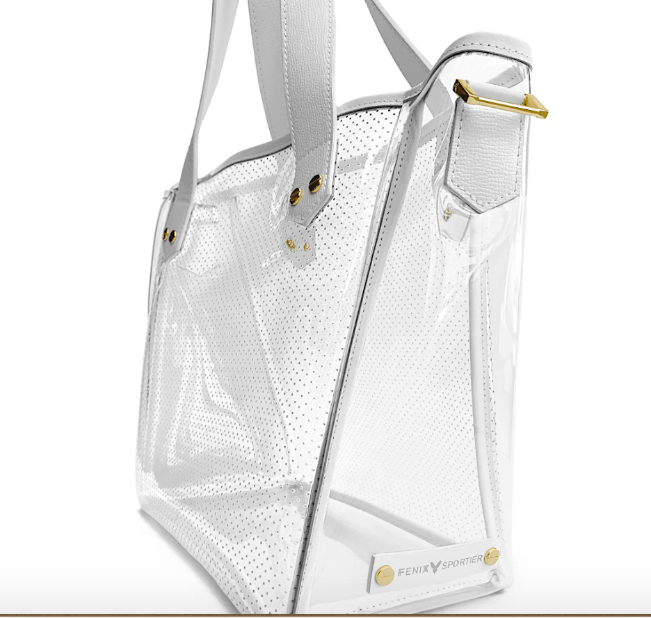 GAMEDAY BAG - WHITE LEATHER / CLEAR PVC / GOLD HARDWARE by Fenix