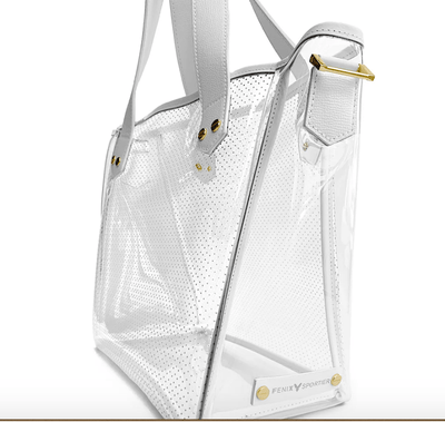 GAMEDAY BAG - WHITE LEATHER / CLEAR PVC / GOLD HARDWARE by Fenix