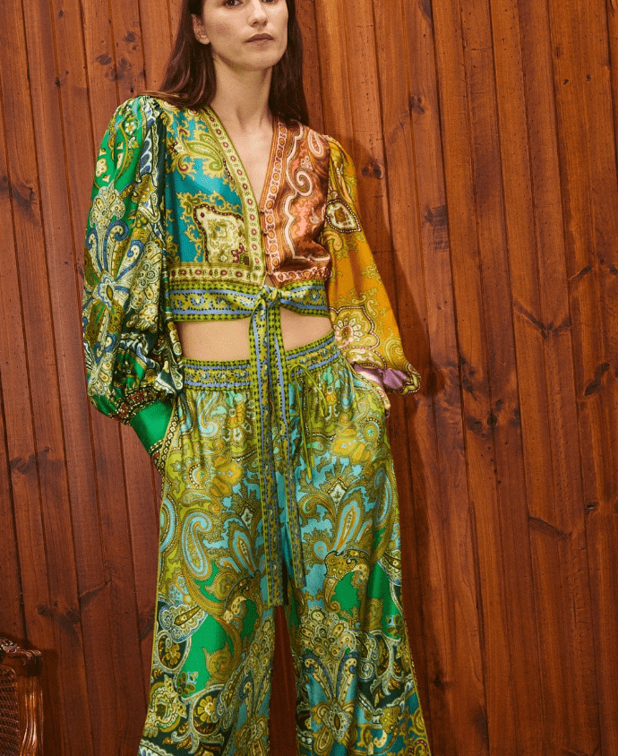 Clemenza Spliced Crop Silk Blouse by Alemais