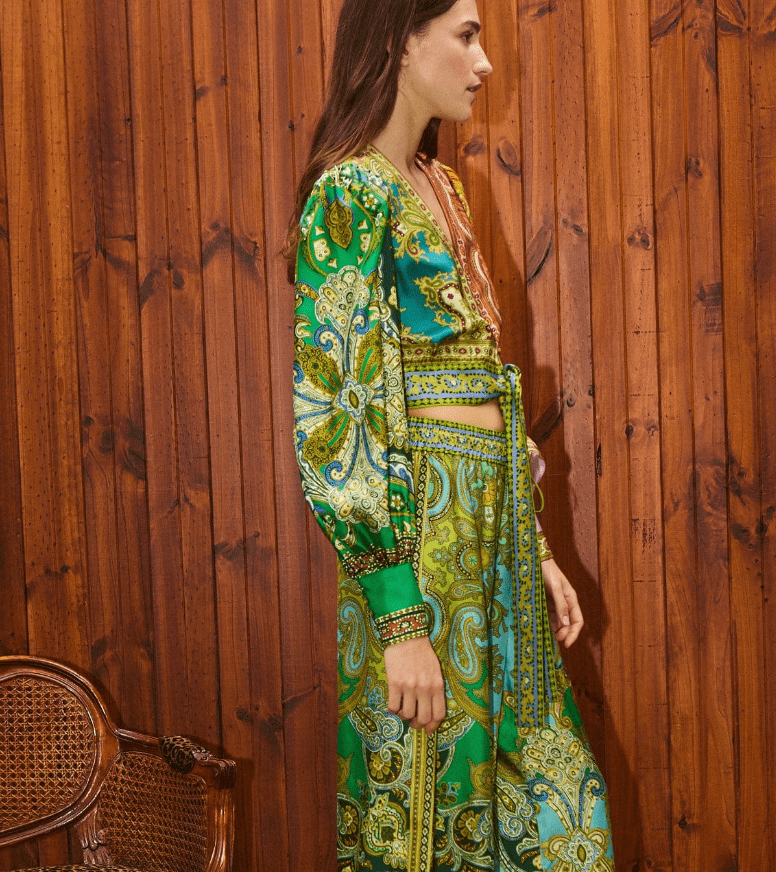 Clemenza Spliced Crop Silk Blouse by Alemais