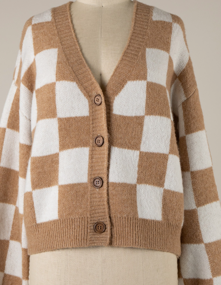 Check Cardigan Sweater by 75