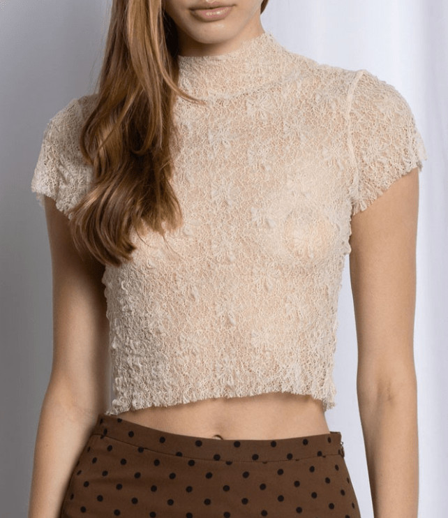 Golden Hour Sheer Lace Mock Neck Top by 75