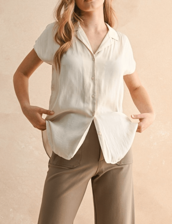 Seaside Stroll Cap Sleeve Button Down by 75
