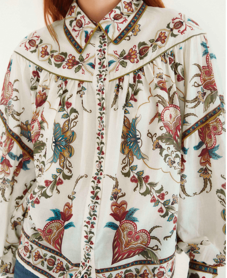 Cream Majestic Hearts Blouse by Farm Rio