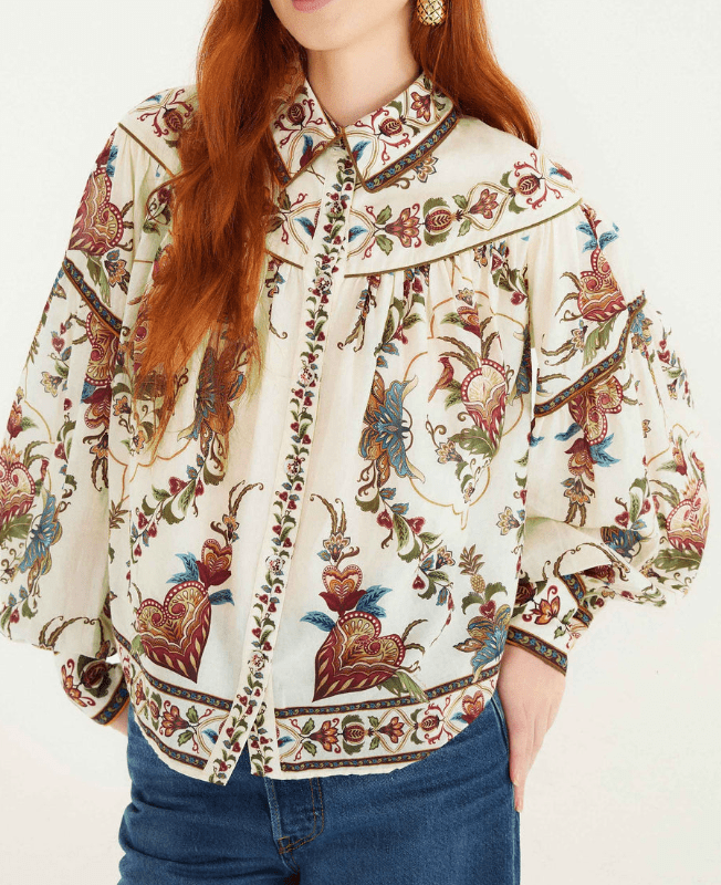 Cream Majestic Hearts Blouse by Farm Rio