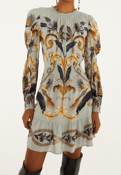 Blue Snake Garden Long Sleeve Mini Dress by Farm Rio