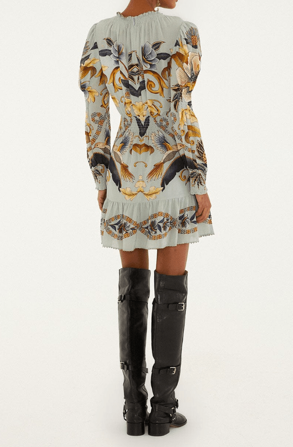 Blue Snake Garden Long Sleeve Mini Dress by Farm Rio