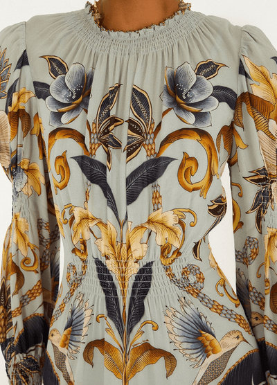 Blue Snake Garden Long Sleeve Mini Dress by Farm Rio