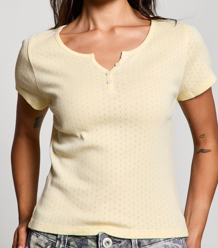 Diamond Pointelle Henley Tee