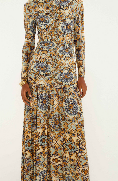 Blue Winter Tapestry Long Sleeve Maxi Dress by Farm Rio