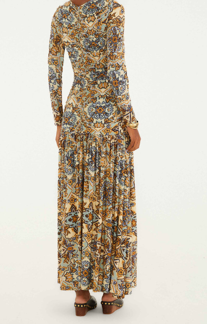 Blue Winter Tapestry Long Sleeve Maxi Dress by Farm Rio