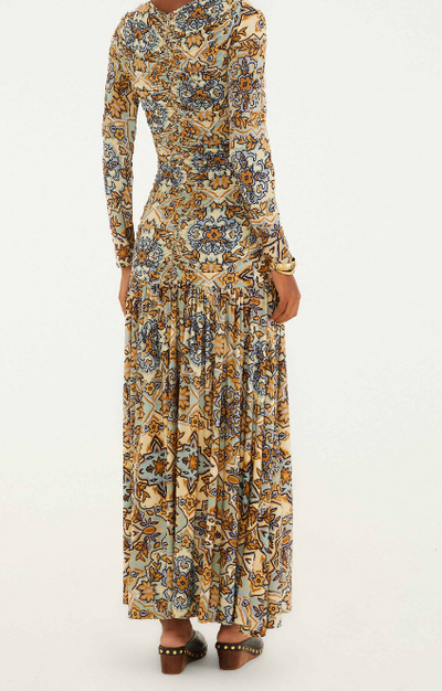Blue Winter Tapestry Long Sleeve Maxi Dress by Farm Rio