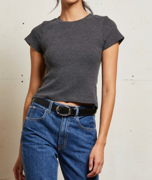 Gabby Sweater Rib Short Sleeve Crew Neck by Perfect White Tee