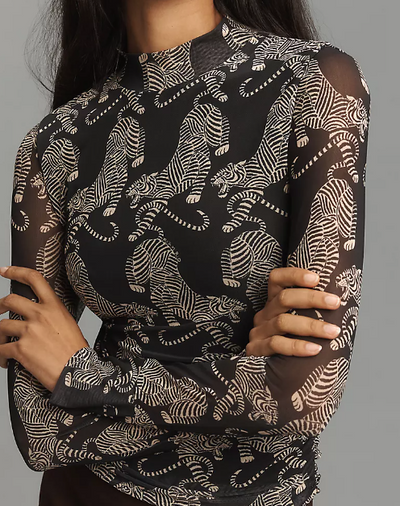 Striped Tigers Black Tulle Blouse by FARM RIO