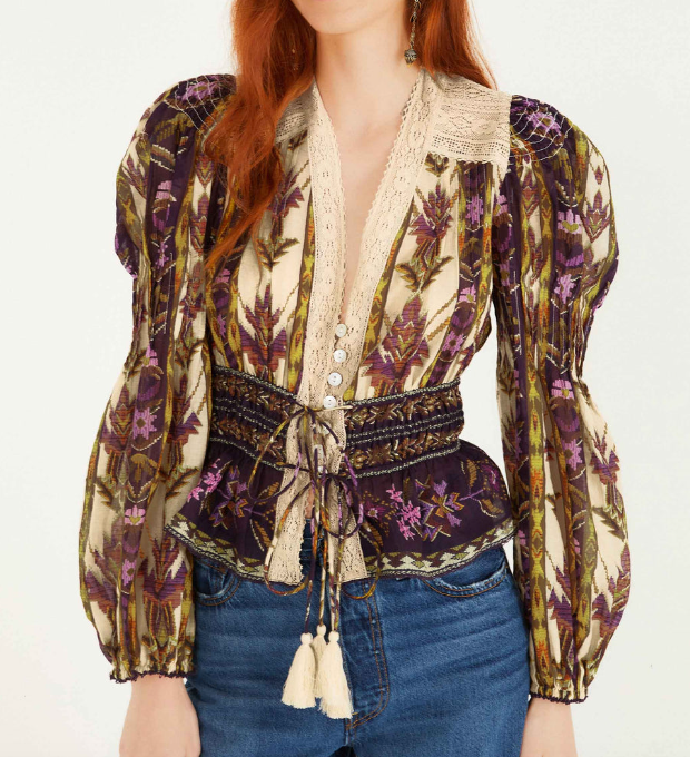 Embroidered Tapestry Sand Long Sleeve by FARM RIO – 75° & Fuzzy