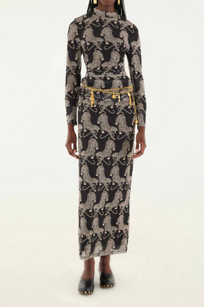 Striped Tigers Black Tulle Midi Skirt  by FARM RIO