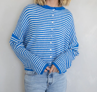 Seaside Stripes Button-Back Cardigan by 75