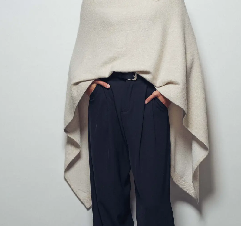 Asymmetrical Back Slit Knit Poncho by 75