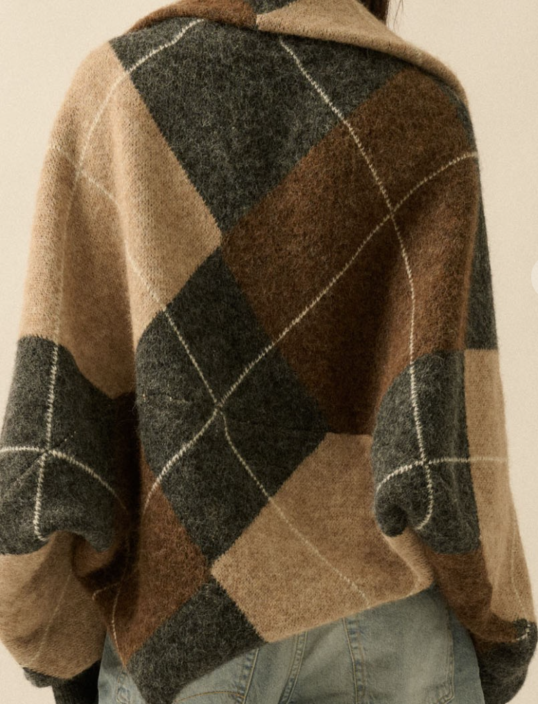 Willow Argyle Shrug Cardigan by 75