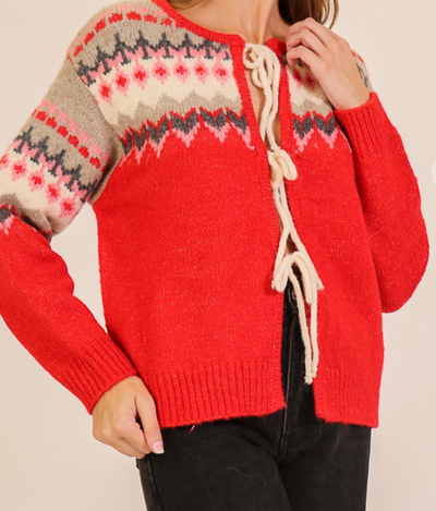 Peppermint Peaks Tie-Front Cardigan by 75