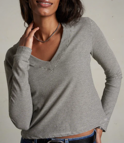 Fiona Stripe Recycled Cotton V Neck Tee by 75