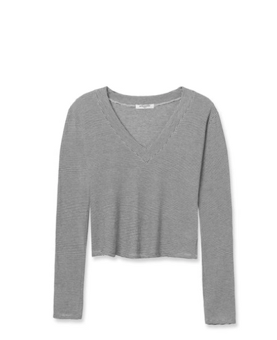 Fiona Stripe Recycled Cotton V Neck Tee by 75