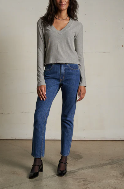 Fiona Stripe Recycled Cotton V Neck Tee by 75