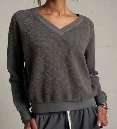 Zuri Reverse Fleece Vneck Raglan Sweatshirt by PERFECT WHITE TEE