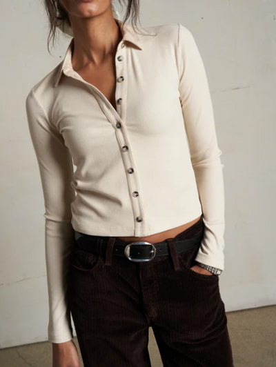 Amee Luxe Rib Button Up Polo by Perfect White Tee