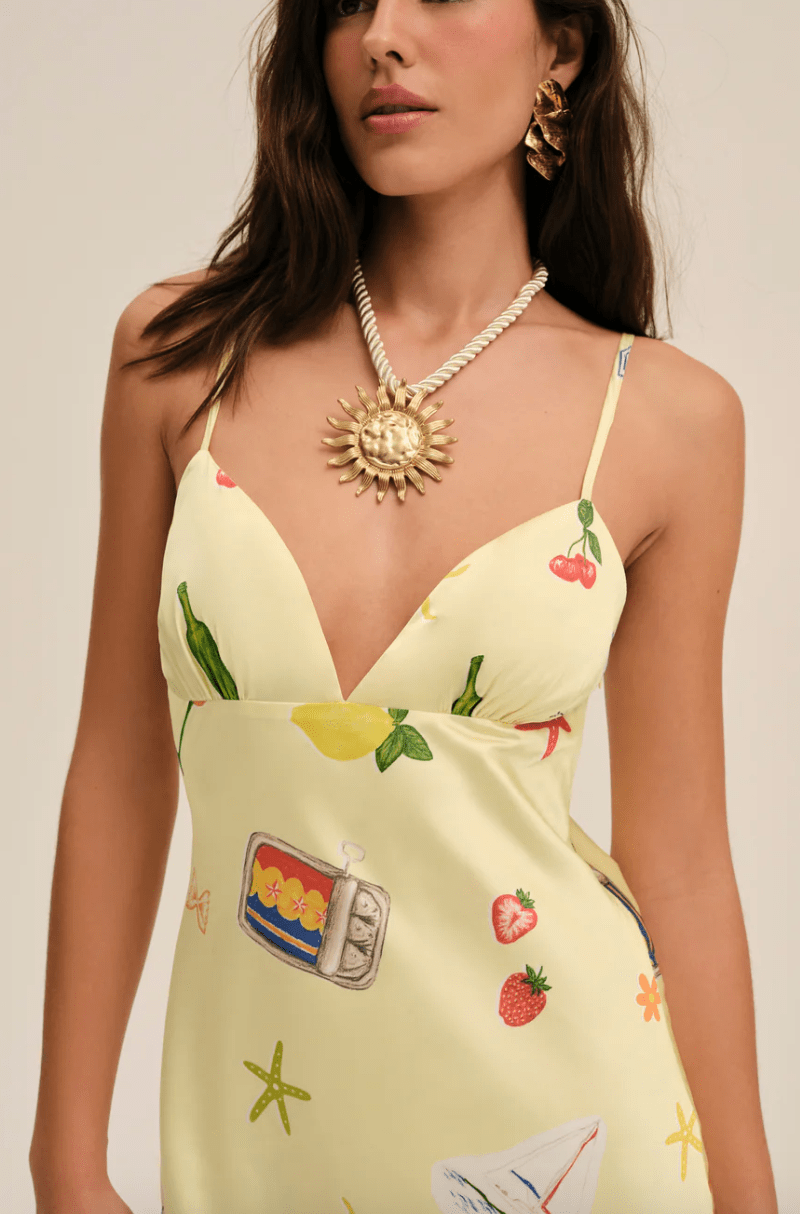 chinese dress ladies for Love & Lemons Huda Maxi Dress | Print/Yellow | Size M