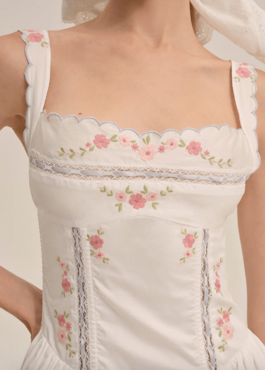 For love & lemons ホワイトレースハイロースリップドレス