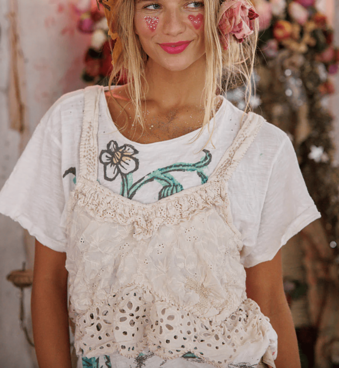 Olive Eyelet Ruffle Cami Tank 402 BY MAGNOLIA PEARL