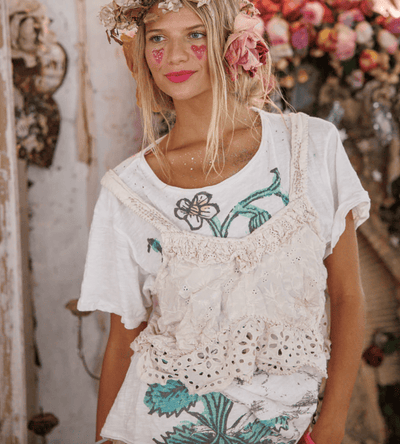 Olive Eyelet Ruffle Cami Tank 402 BY MAGNOLIA PEARL