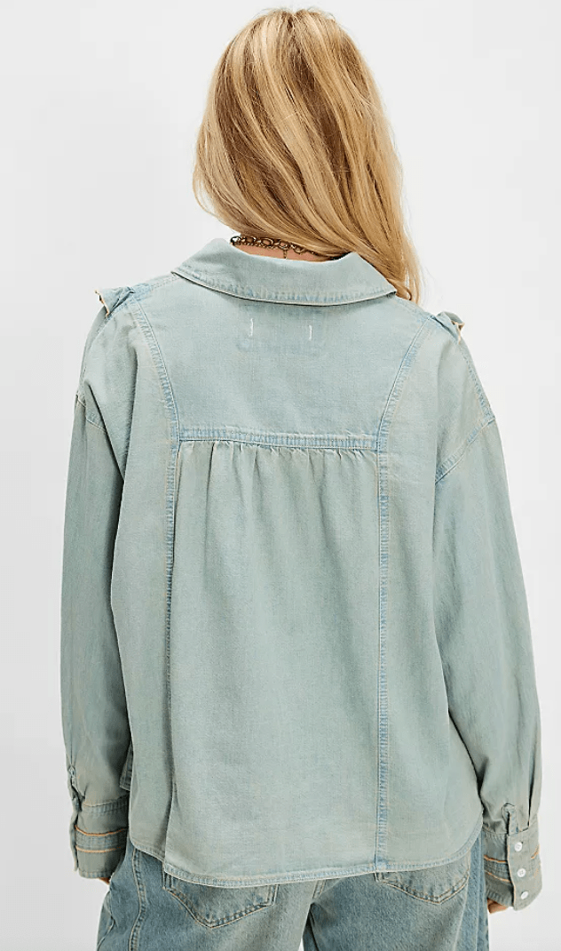 Tattered And Ruffled Denim Top BY FREE PEOPLE