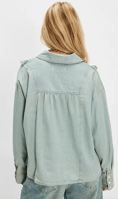 Tattered And Ruffled Denim Top BY FREE PEOPLE