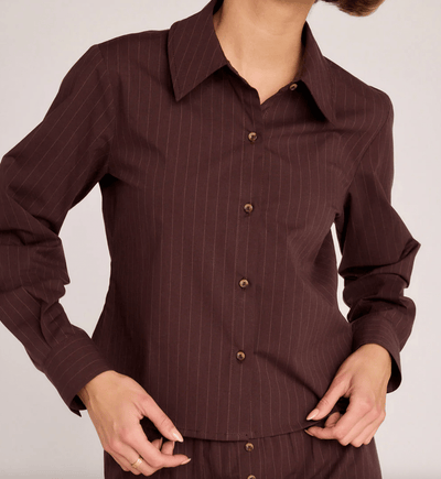 Riley Shirt Brown Pinstripe BY SUNDAY RITUAL
