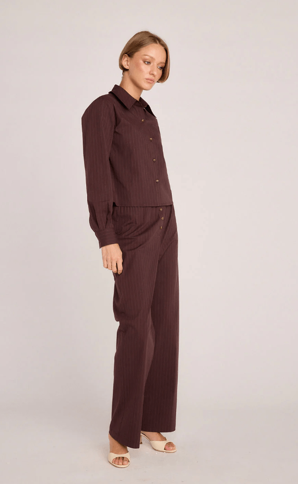 Riley Shirt Brown Pinstripe BY SUNDAY RITUAL