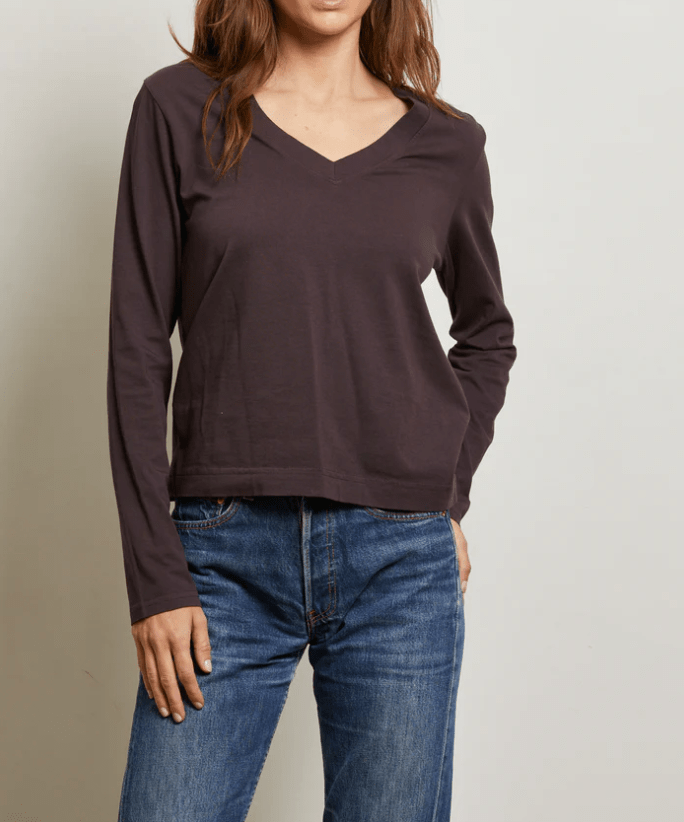 Sinatra Ringspun Cotton Long Sleeve V-neck BY PERFECT WHITE TEE