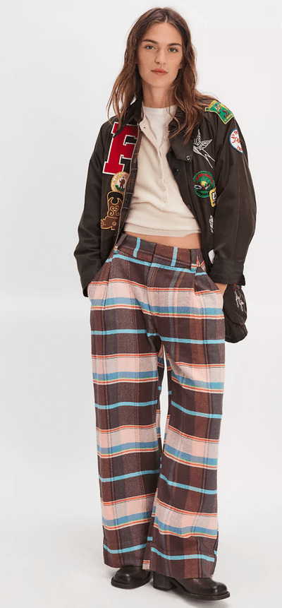 BUCKLE BACK PLAID TROUSER BY FREE PEOPLE