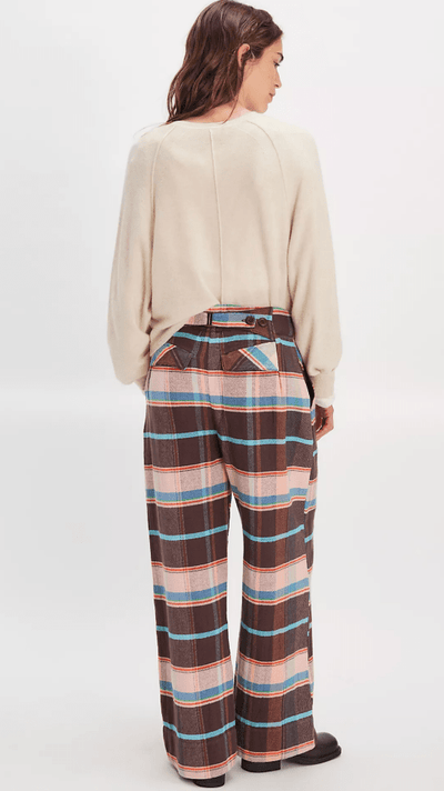 BUCKLE BACK PLAID TROUSER BY FREE PEOPLE