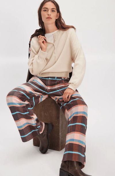 BUCKLE BACK PLAID TROUSER BY FREE PEOPLE