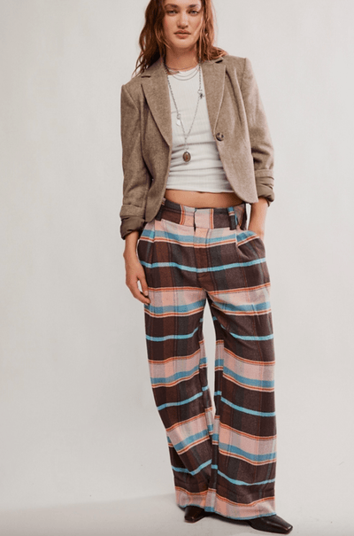BUCKLE BACK PLAID TROUSER BY FREE PEOPLE