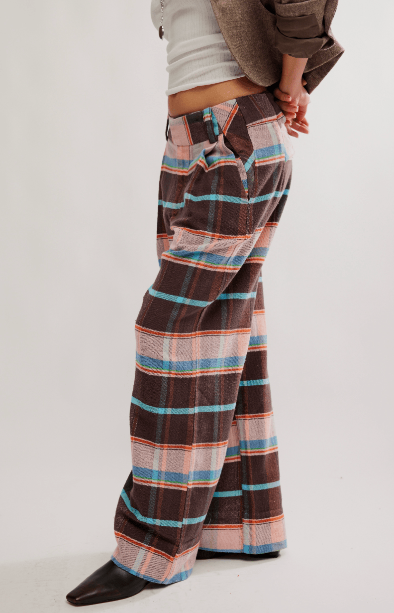 BUCKLE BACK PLAID TROUSER BY FREE PEOPLE