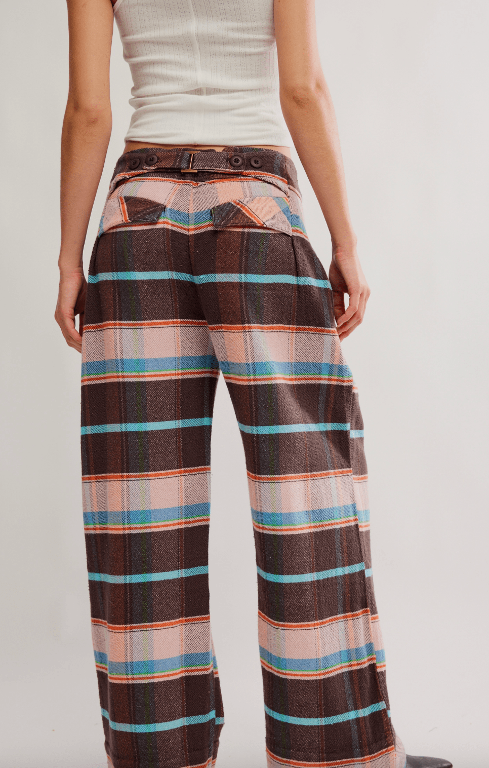 BUCKLE BACK PLAID TROUSER BY FREE PEOPLE